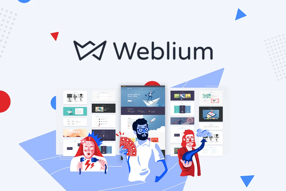 Weblium homepage hero section with a modern showcase design